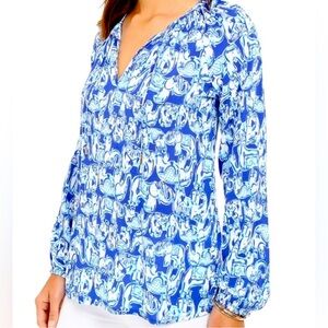 Lilly Pulitzer Willa Get Trunky Tunic Top XXS Blue Elephant Print